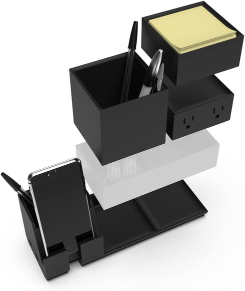 Bostitch Office Konnect Desk Organizer and Charging Station, 2 USB Ports & 2 Plugs for Phones and Tablets, Black