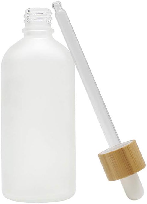 4 Pack Frosted Glass Dropper Bottles, 100ml/3.4oz Essential Oil Bottles with Eye Dropper and Bamboo Lids