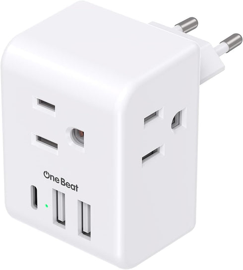 European Travel Plug Adapter with 3 Outlets, 3 USB Charging Ports (1 USB C) for Most Europe: Spain, Italy, France,