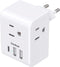 European Travel Plug Adapter with 3 Outlets, 3 USB Charging Ports (1 USB C) for Most Europe: Spain, Italy, France,