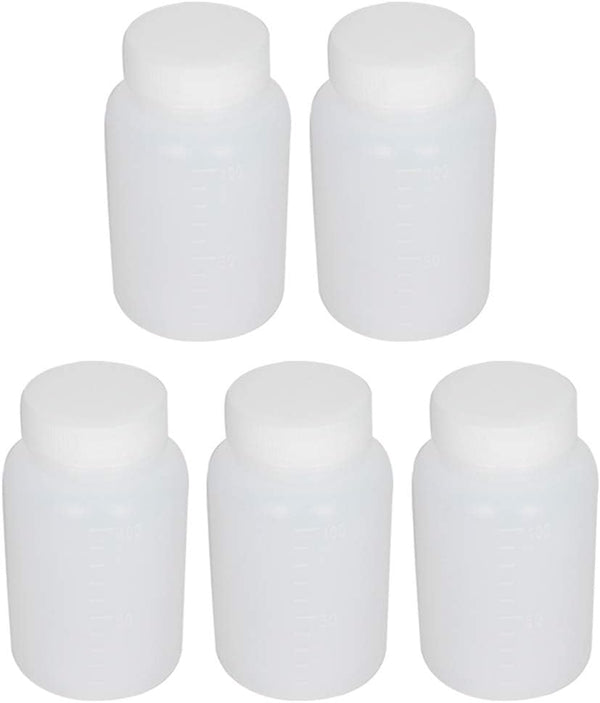 Bettomshin 5Pcs 100ml PE Plastic Bottles, Wide Mouth Lab Reagent Bottle with Graduated Scale