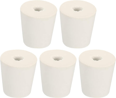 MECCANIXITY Rubber Tapered Plug 22mm to 28mm with Hole Test Tubes Bungs Stopper White for Lab Home, 5 Pieces