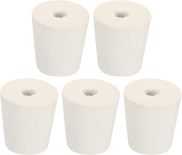 MECCANIXITY Rubber Tapered Plug 22mm to 28mm with Hole Test Tubes Bungs Stopper White for Lab Home, 5 Pieces