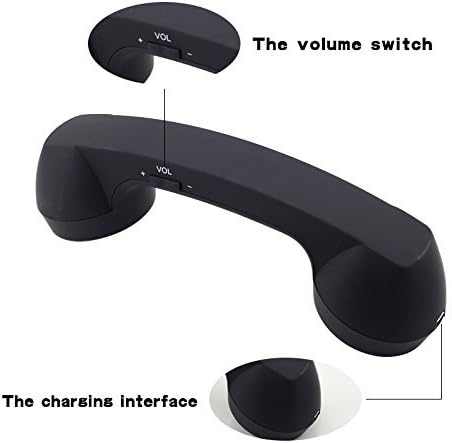 Wireless Retro Telephone Handset and Radiation-Proof Headset Receivers for Mobile Phone, Comfortable Call, Black