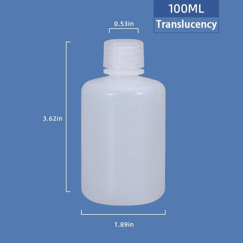 100ml/2 Pcs HDPE Narrow Mouth Round Container, Leak Proof Plastic Lab Chemical Reagent Bottles, Water Sample Bottles (Translucence, 3.4 oz) by ASEVAT
