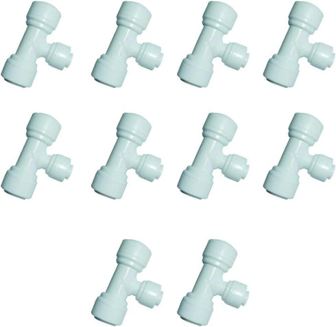YZM Tee 3/8" to 1/4" to 3/8" OD Tube Quick Connect Fittings for RO Water Filters (10pcs)
