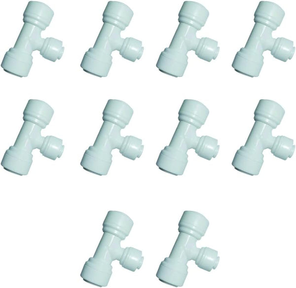 YZM Tee 3/8" to 1/4" to 3/8" OD Tube Quick Connect Fittings for RO Water Filters (10pcs)