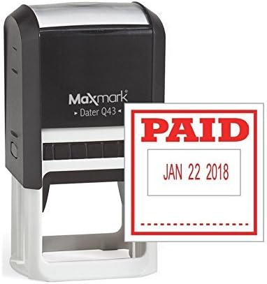 MaxMark Q43 Date Stamp, Large Size, Paid Self Inking Stamp, Red Ink