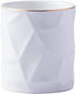 Ceramic Irregular Round Pen Holder, Cute Stand Gold Line Pencil Cup Pot, Desk Organizer for Girls Makeup Brushes, White