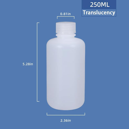 250ml/2 Pcs HDPE Narrow Mouth Round Container, Leak Proof Plastic Lab Chemical Reagent Bottles, Water Sample Bottles (Translucence, 8.45 oz) by ASEVAT