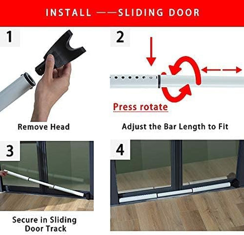 2-in-1 Jammer Door Security Bar & Sliding Patio Door Stopper Security Bar Child Proof Adjustable Constructed of High