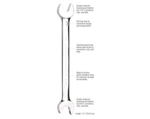 DblEnd SpWrnc, S-Shp, 7-1/2", Steel