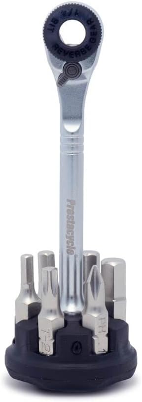 Prestacycle Prestaratchet Micro, Heavy-Duty Mini Ratchet & 1/4 Bits for Bike Repair, 40Nm Small Ratchet & Tool Stand