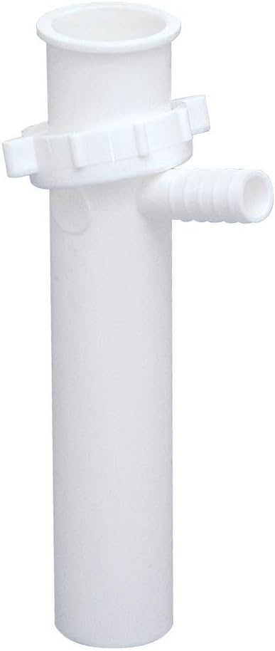 EZ-FLO 1-1/2 Inch x 8 Inch Branched Dishwasher Tailpiece, Direct Connection for Tubular Drain Applications, White