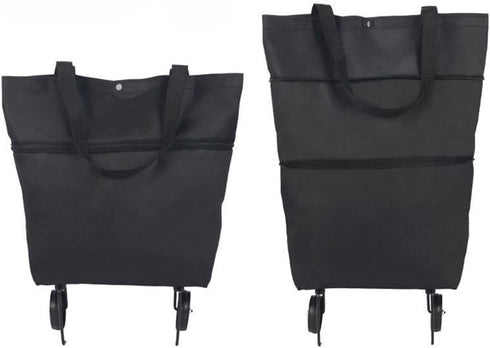 HOBBYIN Shopping Bag with Wheels, Grocery Cart with Hand Straps, Hand Pulling Utility Trolley Bags, Water-repellent