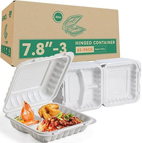 Take Out Containers, BPA Free Plastic To Go Containers with Lids, 65-Pack 30 oz Reusable Meal Prep Clamshell Boxes