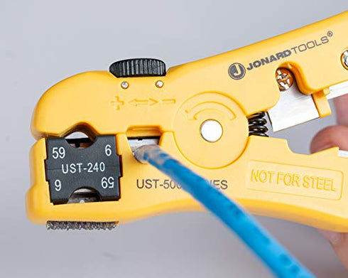 Jonard Tools UST-540 Universal Cable Stripping Tool with Cable Stop for Coax, Network, and Telephone Cables.
