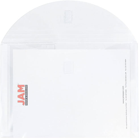 JAM PAPER Multi Pocket Envelopes, Plastic with Hook & Loop Closure, 3 Pockets, Letter Booklet, 9 3/4 x 13, Clear,
