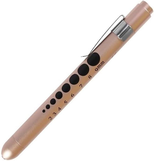 Aokin Medical Pen Light for Nurse Doctor, Reusable LED Flashlight with Pupil Gauge and Ruler, White Light, Gold