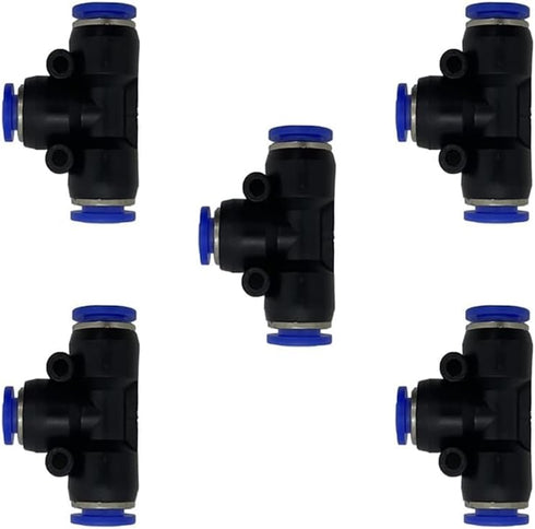 5 Pcs Pneumatic T Shaped 3 Way Tube Reducer Connector, 1/8" Quick Push to Connect Tee Fitting