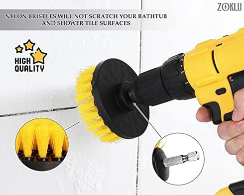 3 Set 2/3.5/4 1/4" Pcs Drill Brush Attachments for Cleaning - Drill Brush Scrubber with Nylon Bristles, in Heads, Hex