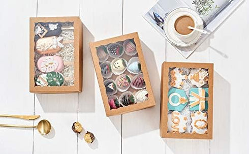 NEKSUNBAK 50PCS 10x7x2.5 inches Brown Chocolate Covered Strawberries Boxes with Display Window, Sweet Treat Boxes