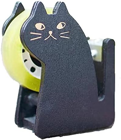 Cute Cat Tape Dispenser, Vintage Wooden Kitty Tape Cutter with 1 Roll Tape for Home Office, Students, Girls, Boys