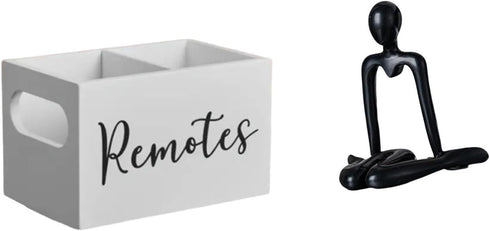 Fenteer Retro Wooden Remote Organizer and Abstract Thinker Sculpture Decorative Tabletop Holder for Nightstand Couch