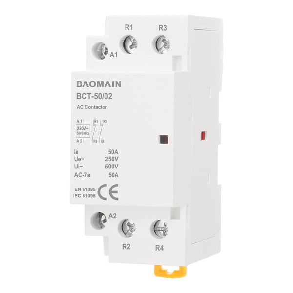 Baomain AC Contactor 50A 2 Pole Normally Closed Universal Circuit Control 35mm DIN Rail Mount CE Listed