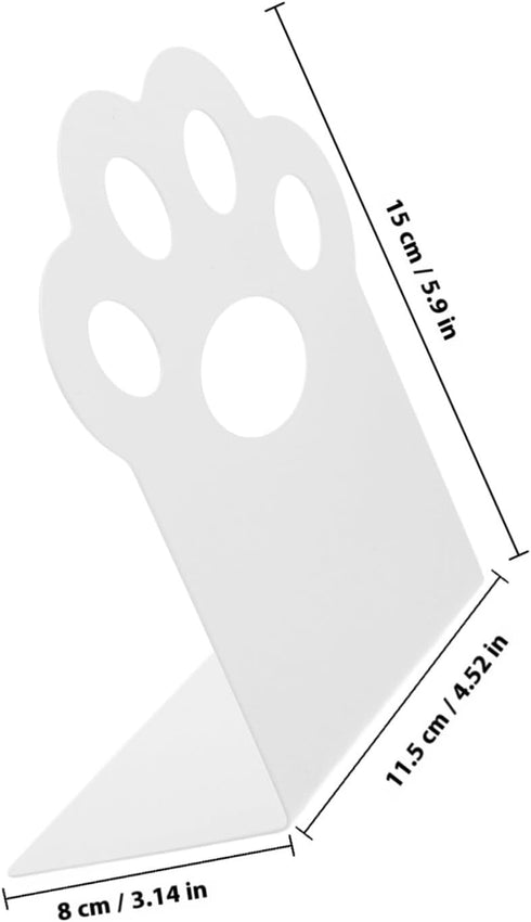 Cat Paw Metal Bookends Hollow White Holders for Study Desk and Shelves Stable Book Stoppers Organizer Documents
