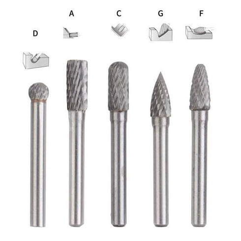 5pcs 1/4" Shank Diamond Burr Bits Set for Rotary Tool, 6x8mm Tungsten Carbide Files for Woodworking/Carving