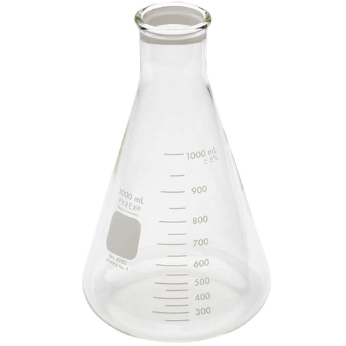 PYREX Narrow Mouth Erlenmeyer Flasks, 1L, Heavy Duty Rim