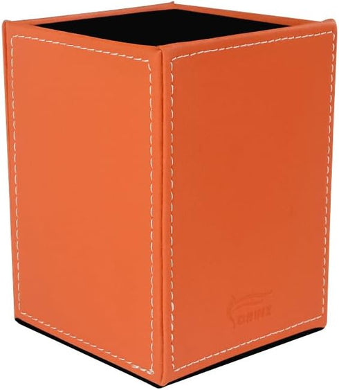 Pen Pencil Holder Cup Container, PU Leather Desk Organizer for Office Home School (Orange, 3.54" x 3.54" x 4.72")