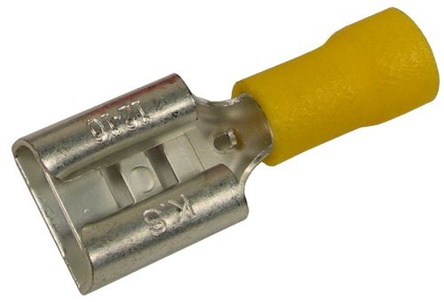 25 Yellow Vinyl Insulated Female Disconnects, 12-10 AWG, 0.375 NEMA TAB