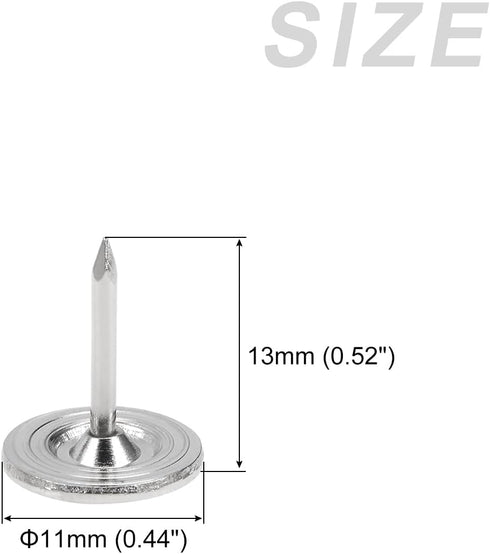 Upholstery Nail Tacks (11x13x1.2mm) 50Pcs, Iron Flat Head Push Pins - for House Construction, Home Kitchen Furniture, Silver Tone