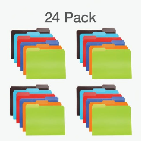 Oxford Poly File Folders, 24 Pack Plastic File Folders with 1/3 Cut Tabs for Letter Size Papers, Blue, Red, Orange,