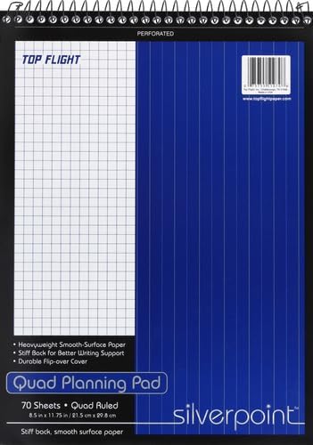 Top Flight 8.5 11.75 Inches, 70 (51070) Silverpoint Top Wire Pad, Heavy Back, Quadrille Rule, x Sheets, Protective