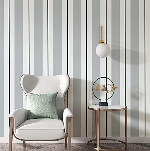 F1340-3 Stripe Peel and Stick Wallpaper 17.7" x 9.8ft, Silver White/Black Removable Self-Adhesive Contact Paper