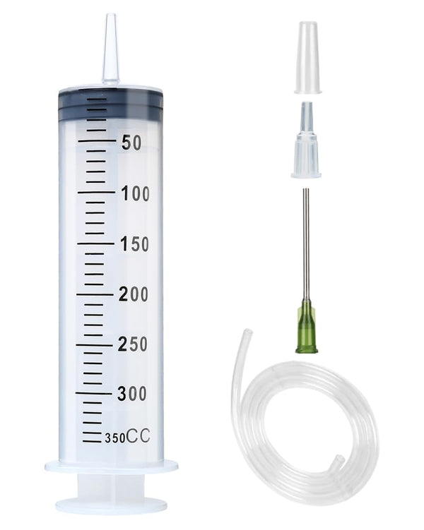 300ml 350ml Syringe with 27.6" Tube and 14G Needle, Large Plastic Syringe for Glue Dispensing