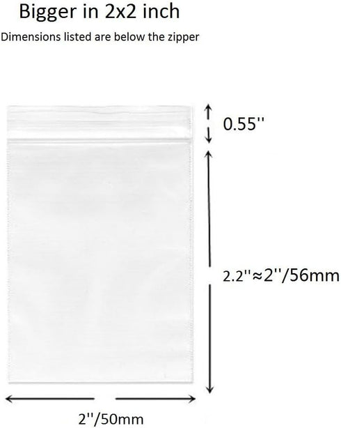 Cambiar Small Clear Poly Zipper Lock Bags 2''x 2'' (Pack of 500) 2 Mil Reclosable Storage Bags