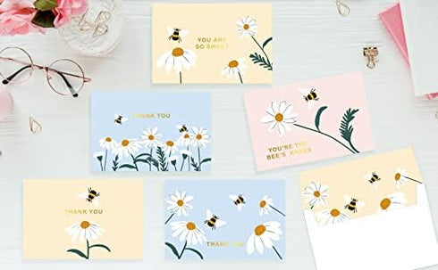4x6 20-Pack) Set, Gooji Bee & Dasiy Gold Foil Thank You Cards (Bulk Matching Peel-and-Seal Envelopes | Assorted