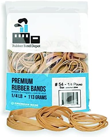 Rubber Band Depot Assorted Size Rubber Bands - Includes #64, #33, #19 - 1/4 Pound Bag (3-1/2 x 1/4, 1/8, 1/16 inches)