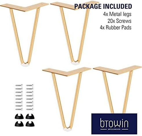 Btowin 4 inch 4Pcs Hairpin Legs, Heavy Duty Metal Furniture Legs with Rubber Floor Protectors & Screws for Home DIY