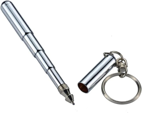Silver Retractable Mini Pen - Stainless Steel Metal Tool Pocket Keychain for Dad, Birthday, Christmas Gifts