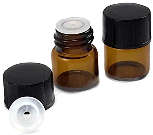 1/4 Dram (1ml) AMBER Glass Vial (144) - Flat Black Screw Cap with Orifice Reducer and Seal - Pack of 144
