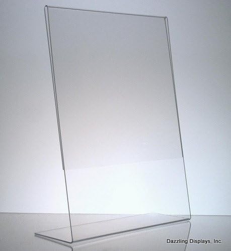 Dazzling Displays Clear Acrylic Slanted Sign Holder 8.5 x 11 - Slanted Picture Frame Holder for Office, Retail, Home