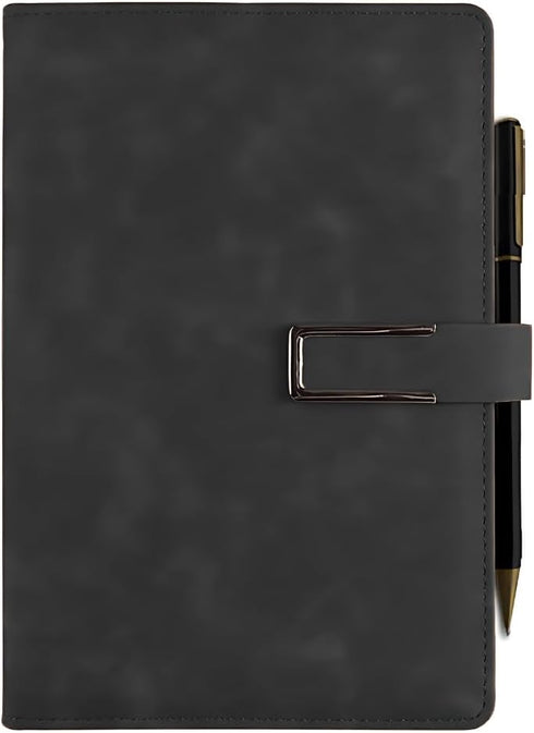Leather Journal A5 with Pen Compartment, Leather Bound for Women Men, Daily Travel Diary Writing Journal (Black with