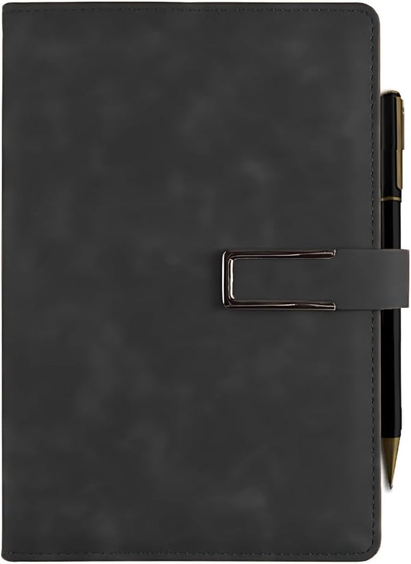 Leather Journal A5 with Pen Compartment, Leather Bound for Women Men, Daily Travel Diary Writing Journal (Black with
