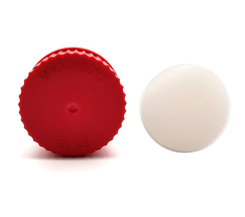 GL45 PBT Screw Caps for Lab Media Bottles, Pack of 4 with Internal Molded Seal Ring, 180?, Red