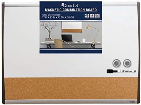 Quartet Combination Magnetic Whiteboard & Corkboard, 17" x 23", Combo Black/Silver Frame Board